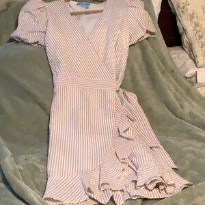 Draper James Pink and Green Seersucker Wrap Dress